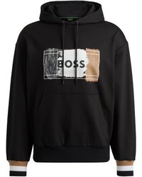 BOSS - Cotton-terry Hoodie With Signature Artwork - Lyst