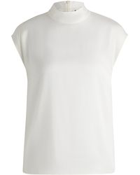 BOSS - Mock-neck Blouse In Stretch Silk - Lyst