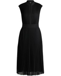 BOSS - Kleid Aus Plissee-Krepp Mit Eingekerbtem Ausschnitt - Lyst