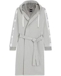 BOSS - Hooded Dressing Gown With Logo-Print Sleeves - Lyst