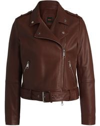 BOSS - Regular-Fit Jacke Aus Nappaleder Mit Gürtel - Lyst