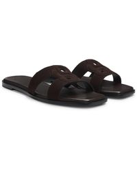 BOSS - Suede Slides With Stitched Double B Monogram - Lyst