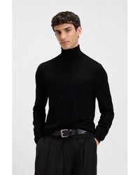 HUGO - Merino-Wool Rollneck Sweater With Embroidered Logo - Lyst
