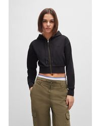 HUGO - Stretch-cotton Cropped Hoodie With Embroidered Logo - Lyst