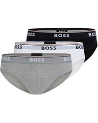 BOSS - Three-Pack Of Stretch-Cotton Briefs With Logo Waistbands - Lyst