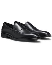 BOSS - Leather Loafers With Double B Monogram Trim - Lyst