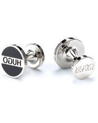 HUGO Boutons de manchette ronds en laiton à logo et émail coloré - Noir