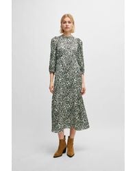 BOSS - Long-sleeved Dress In Printed Canvas With Buttoned Placket - Lyst