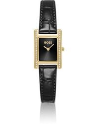 BOSS - Lucy Precious Crystal-Embellished-Dial Watch With Matching Leather Strap - Lyst