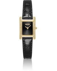 BOSS - Lucy Precious Crystal-Embellished-Dial Watch With Matching Leather Strap - Lyst