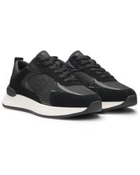 BOSS - Suede-Trim Trainers With Double B Monogram - Lyst