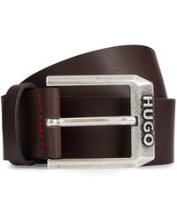 HUGO - Leather Belt With Logo Pin Buckle - Lyst