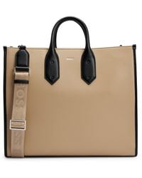 BOSS - Faux-leather Tote Bag With Signature Details - Lyst