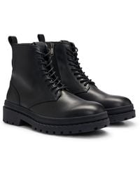 BOSS - Leather Lace-up Boots With Rubber Outsole - Lyst