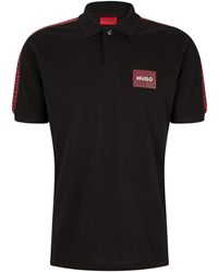 HUGO - Cotton-piqué Polo Shirt With Logo Patch And Inserts - Lyst