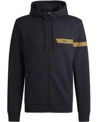 BOSS - Hoodie Aus Stretch-Baumwolle Mit Reißverschluss Und Logo-Detail - Lyst