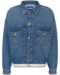 HUGO - Veste en denim bleu avec ruban logo à la base - Lyst
