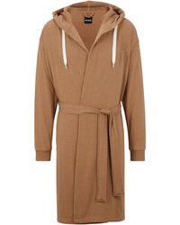 BOSS - Hooded Dressing Gown With Logo-Print Sleeves - Lyst