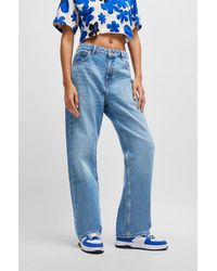 HUGO - Relaxed-fit Jeans In Medium-blue Cotton Denim - Lyst