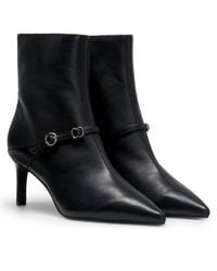 HUGO - Leather Ankle Boots With A Logo Buckle - Lyst
