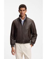 BOSS - Padded Leather Jacket With Stand Collar - Lyst