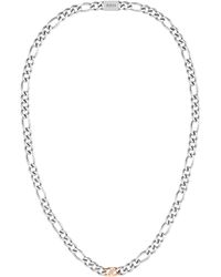 BOSS - Silver-tone Figaro-chain Necklace With Branded Link - Lyst