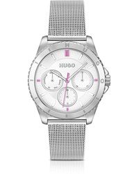 HUGO - Horloge Van Zilverkleurig Staal Met Polsband In Meshlook Met Logo - Lyst