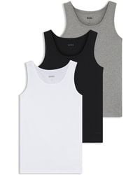 BOSS - Three-Pack Of Cotton Underwear Vests With Embroidered Logos - Lyst