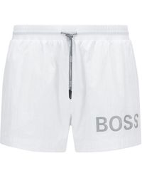 BOSS by HUGO BOSS Short-length Logo Swim Shorts In Quick-dry Fabric - White