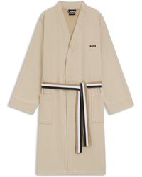 BOSS - Cotton Dressing Gown With Signature-Stripe Belt - Lyst