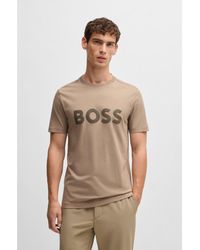 BOSS - Cotton-Jersey T-Shirt With Mirror-Effect Logo Print - Lyst