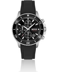 BOSS - Silicone-strap Chronograph Watch With Black Dial Men's Watches - Lyst