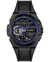 HUGO - Black-plated Watch With Leather Strap - Lyst