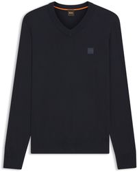 BOSS - Pullover Mit V-Ausschnitt Aus Baumwoll-Mix Mit Kaschmir Und Logo-Aufnäher - Lyst