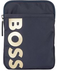 BOSS by HUGO BOSS Recycled-material Neck Pouch With Contrast Logo - Blue