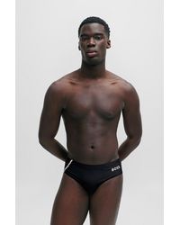 BOSS - Jersey Swim Briefs With Signature Stripe And Logo - Lyst