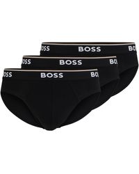 BOSS - Three-pack Of Stretch-cotton Briefs With Logo Waistbands - Lyst