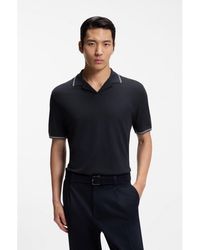 BOSS - Cotton-Linen Polo Shirt With Johnny Collar - Lyst