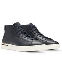 BOSS - Leather High-Top Trainers With Signature Stripe - Lyst