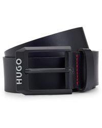 HUGO - Leren Riem Met Matzwarte Gesp Met Logodecoratie - Lyst