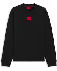 HUGO - Sweater Van Katoenen Sweatstof Met Rood Logolabel - Lyst