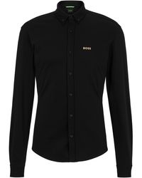 BOSS by HUGO BOSS Regular-Fit Hemd aus Baumwoll-Piqué mit Logo - Schwarz