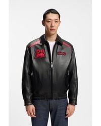 HUGO - X Rb Leather Jacket With Bull Motifs - Lyst