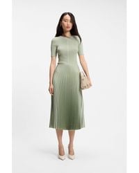 BOSS - Mixed-Material Dress With Plissé Skirt - Lyst