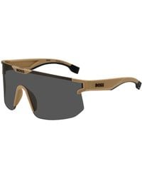 BOSS - Camel Mask-style Sunglasses With Branded Temples And Bridge - Lyst