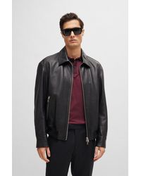 BOSS - Regular-fit Jacket In Soft Leather With Stand Collar - Lyst