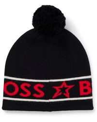 BOSS - X Perfect Moment Wool Beanie Hat With Logo Intarsia - Lyst