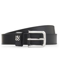 HUGO - Italian-Leather Belt With Metal Letters - Lyst