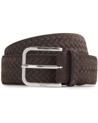 BOSS - Woven-Suede Belt With Logo Buckle - Lyst