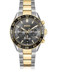 BOSS - Montre chronographe avec cadran gris et bracelet bicolore à maillons - Lyst